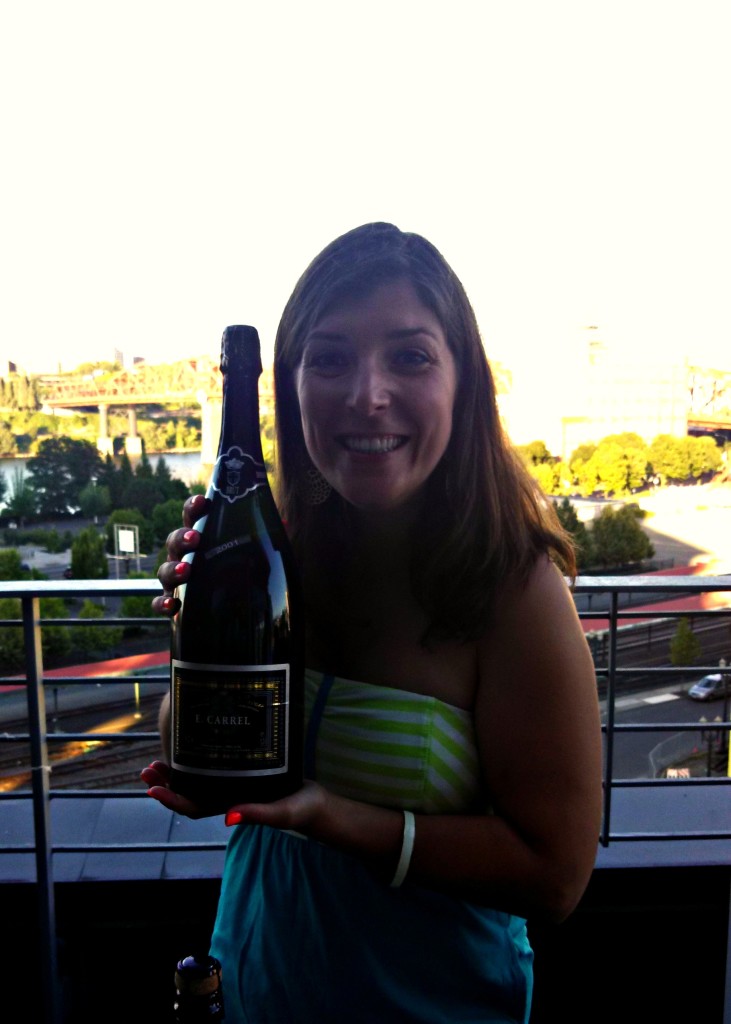Celebrating our new place with magnum bottle of champagne!